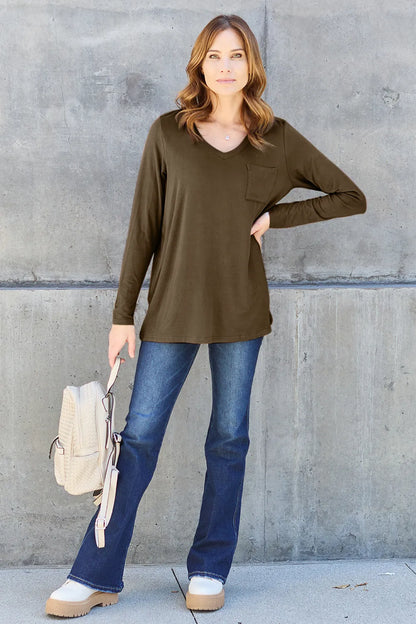 Basic Bae Full Size V-Neck Long Sleeve Top-Free Shipping - aurelia-clothing-8955