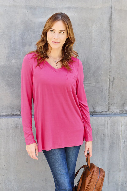 Basic Bae Full Size V-Neck Long Sleeve Top-Free Shipping - aurelia-clothing-8955