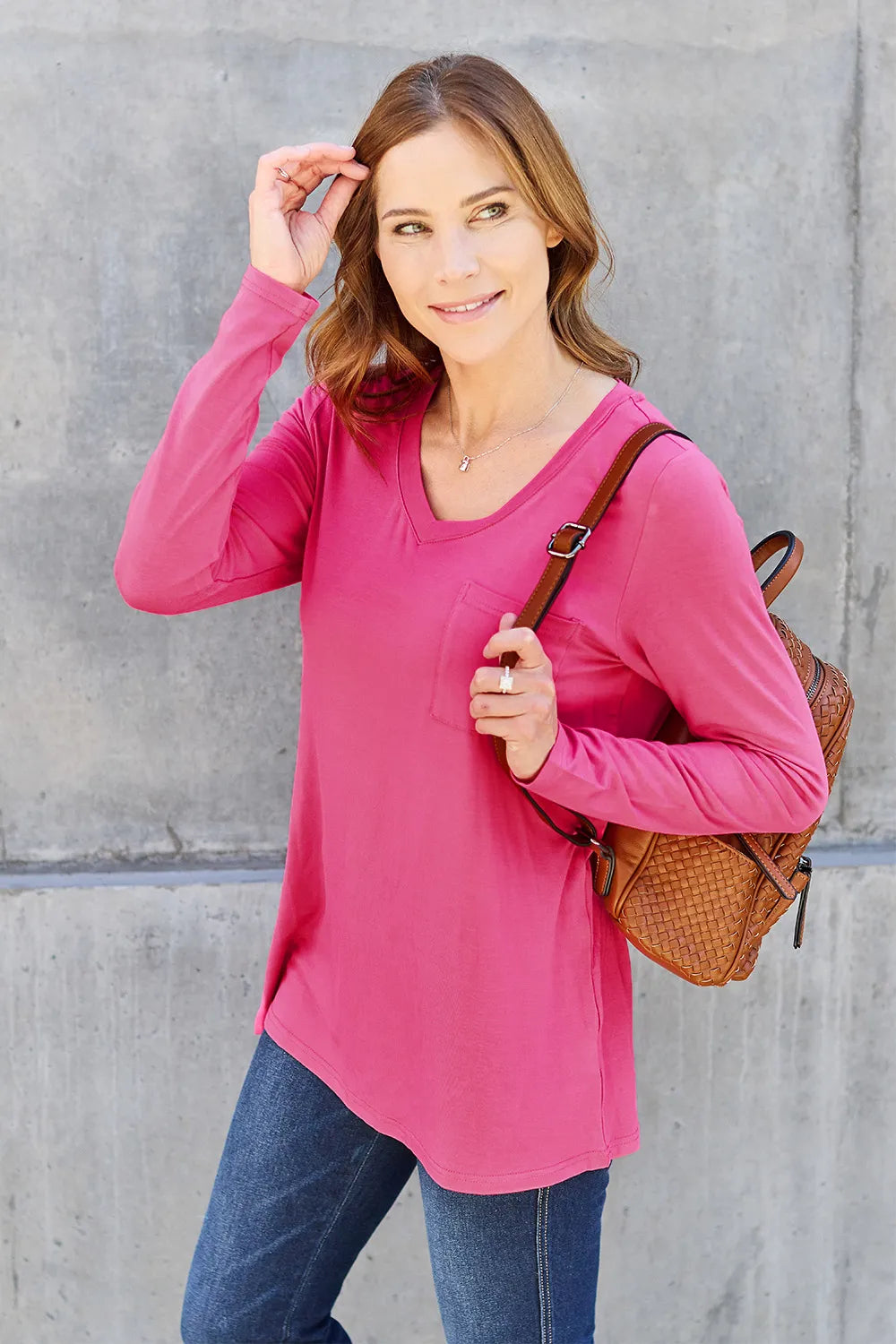 Basic Bae Full Size V-Neck Long Sleeve Top-Free Shipping - aurelia-clothing-8955