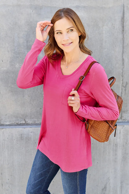 Basic Bae Full Size V-Neck Long Sleeve Top-Free Shipping - aurelia-clothing-8955