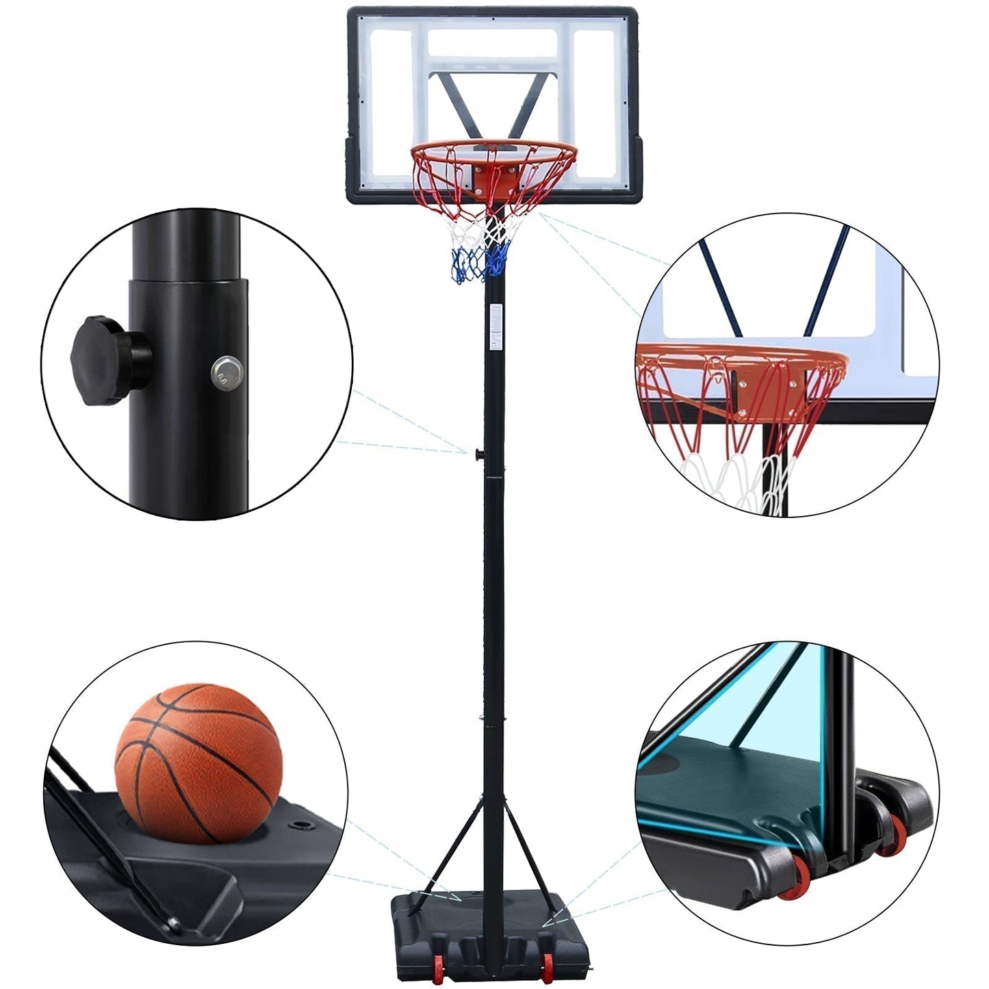 Basketball Hoop Outdoor 5.2 Ft to 6.8Ft Adjustable Basketball Goal with 32 - Free Shipping - aurelia-clothing-8955