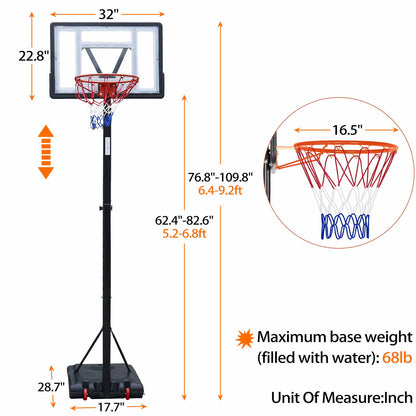 Basketball Hoop Outdoor 5.2 Ft to 6.8Ft Adjustable Basketball Goal with 32 - Free Shipping - aurelia-clothing-8955