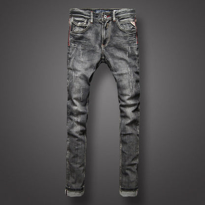 Black Gray Color Denim Mens Jeans High Quality Italian Style Retro Design Slim Fit Ripped Jeans - Free Shipping - aurelia-clothing-8955