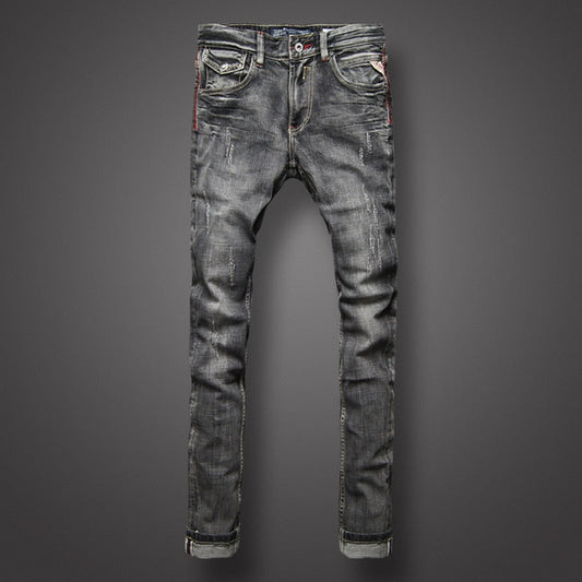 Black Gray Color Denim Mens Jeans High Quality Italian Style Retro Design Slim Fit Ripped Jeans - Free Shipping - aurelia-clothing-8955