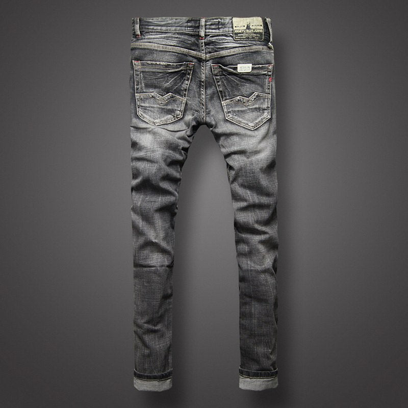 Black Gray Color Denim Mens Jeans High Quality Italian Style Retro Design Slim Fit Ripped Jeans - Free Shipping - aurelia-clothing-8955