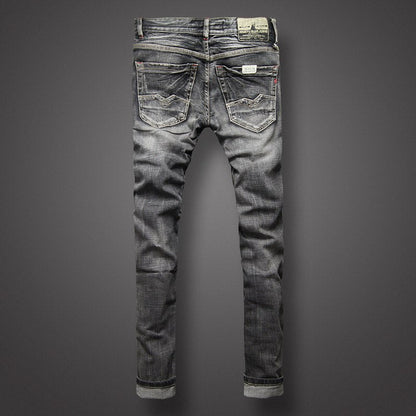 Black Gray Color Denim Mens Jeans High Quality Italian Style Retro Design Slim Fit Ripped Jeans - Free Shipping - aurelia-clothing-8955