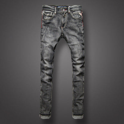 Black Gray Color Denim Mens Jeans High Quality Italian Style Retro Design Slim Fit Ripped Jeans - Free Shipping - aurelia-clothing-8955