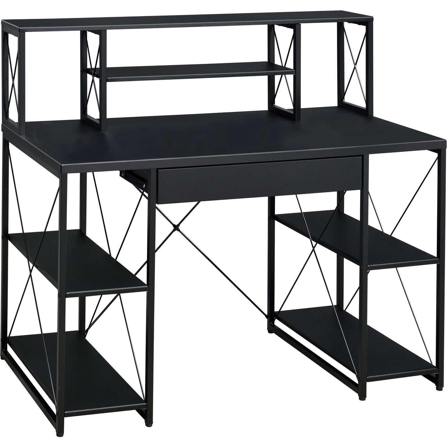 Black Office Desk with Open Shelves and Hutch - Free Shipping - Aurelia Clothing