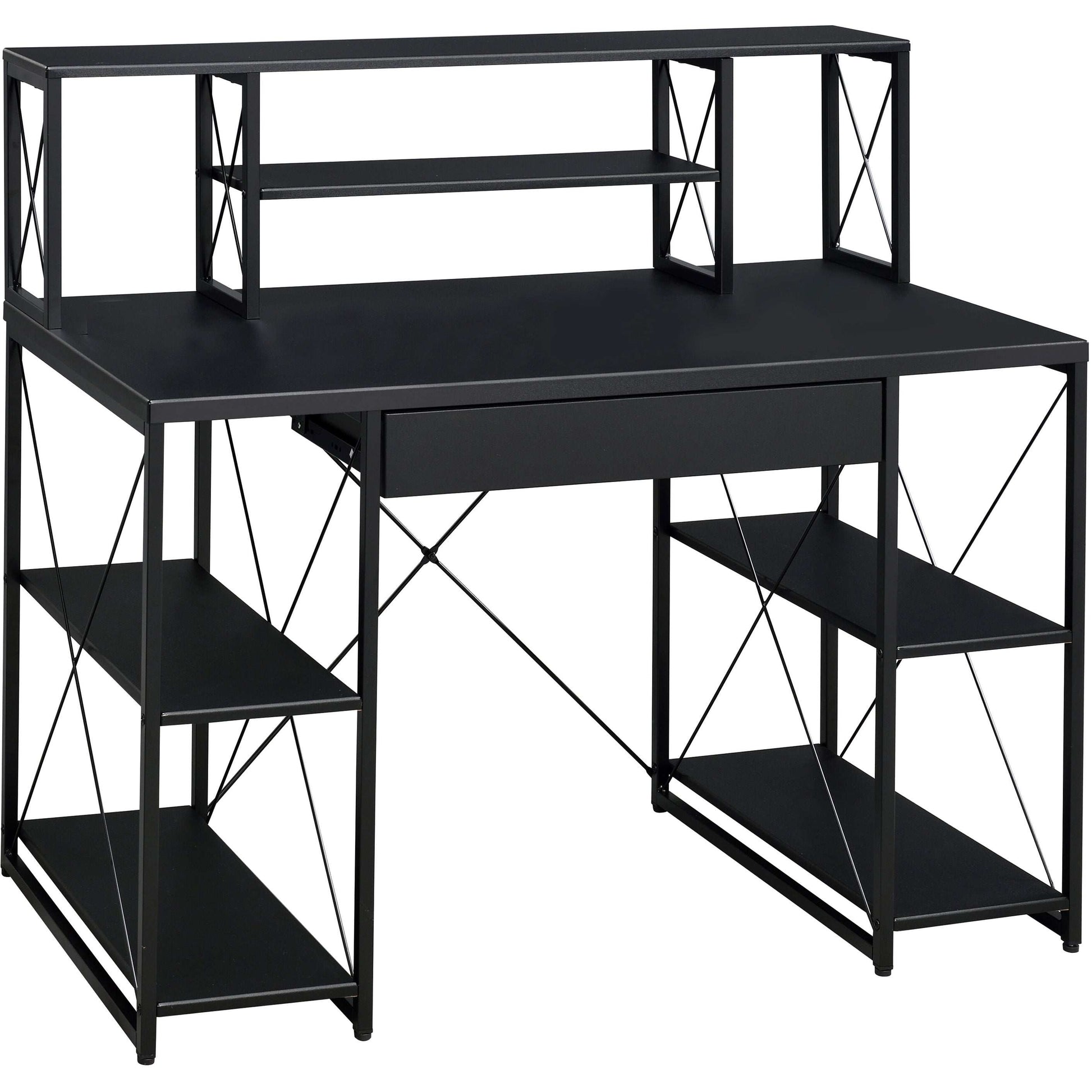 Black Office Desk with Open Shelves and Hutch - Free Shipping - Aurelia Clothing