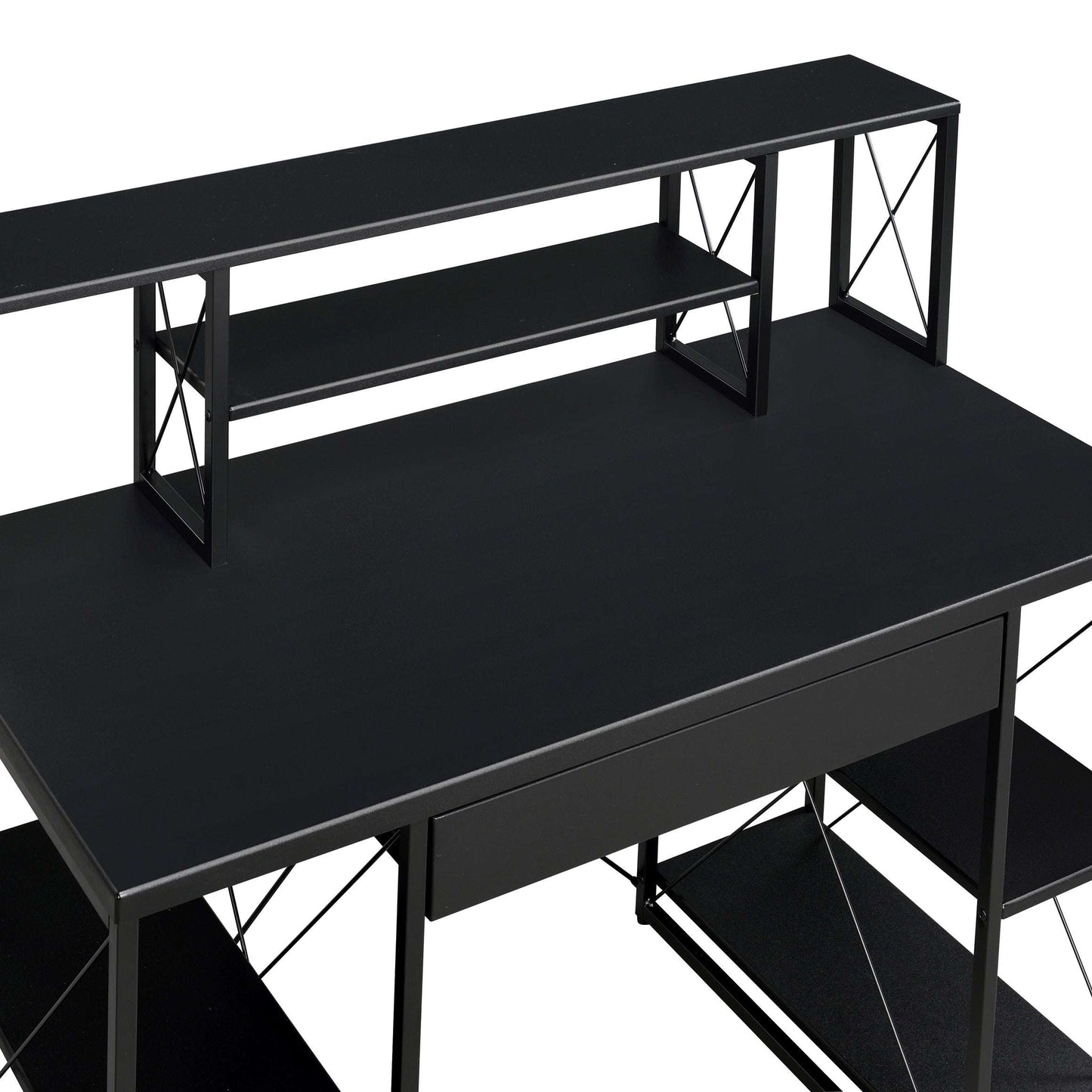 Black Office Desk with Open Shelves and Hutch - Free Shipping - Aurelia Clothing