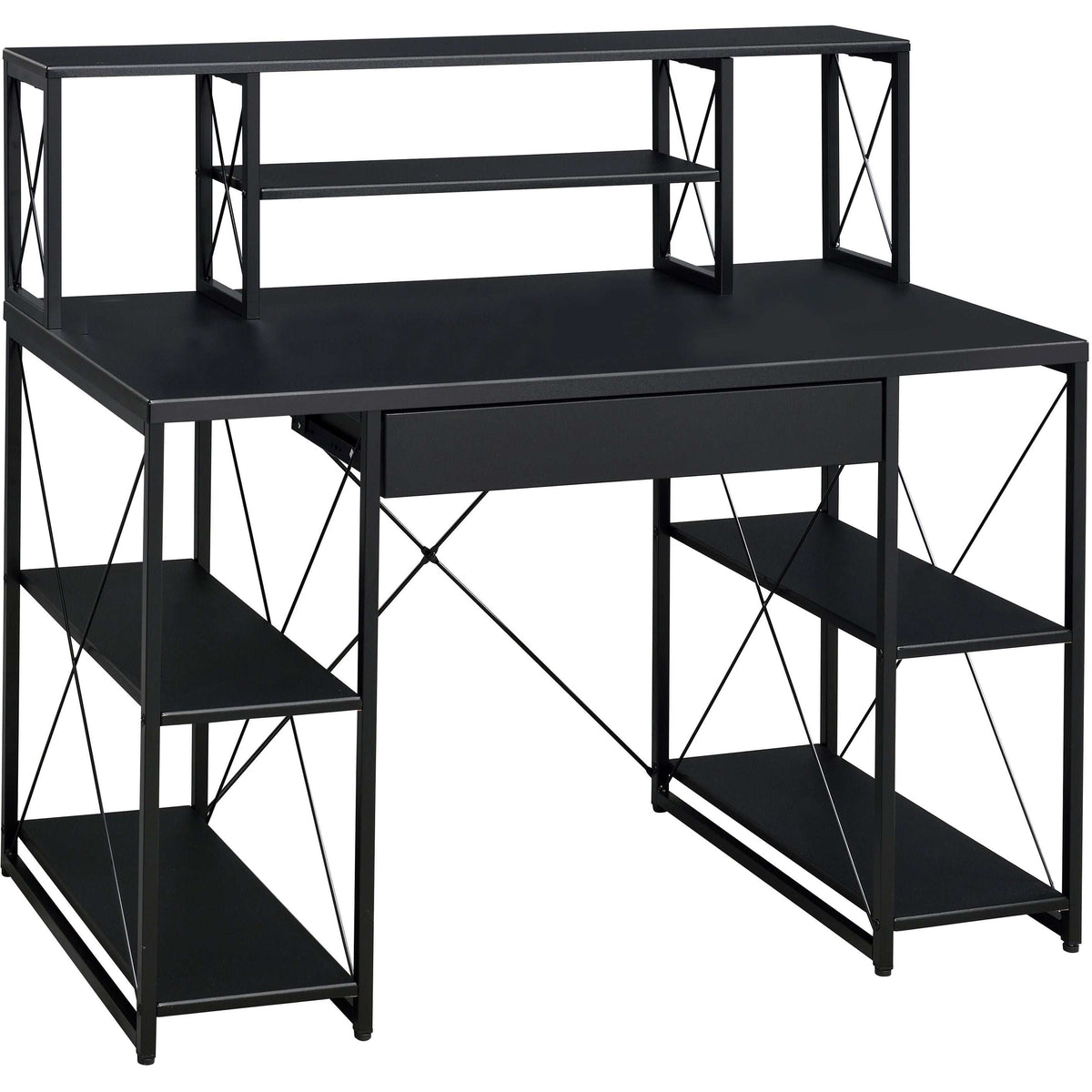 Black Office Desk with Open Shelves and Hutch - Free Shipping - aurelia-clothing-8955