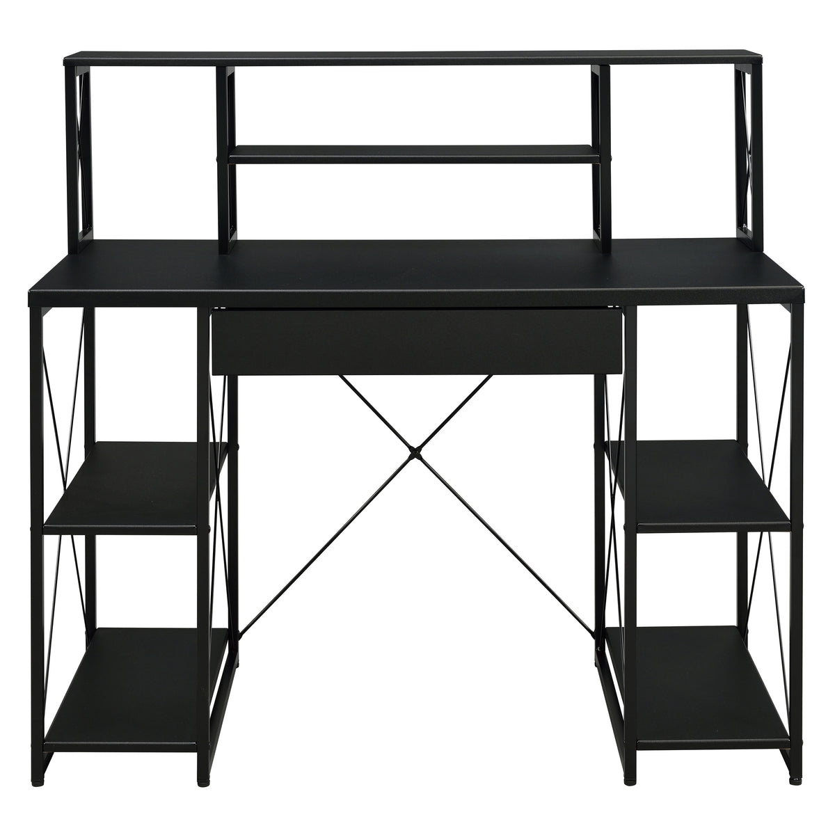 Black Office Desk with Open Shelves and Hutch - Free Shipping - aurelia-clothing-8955