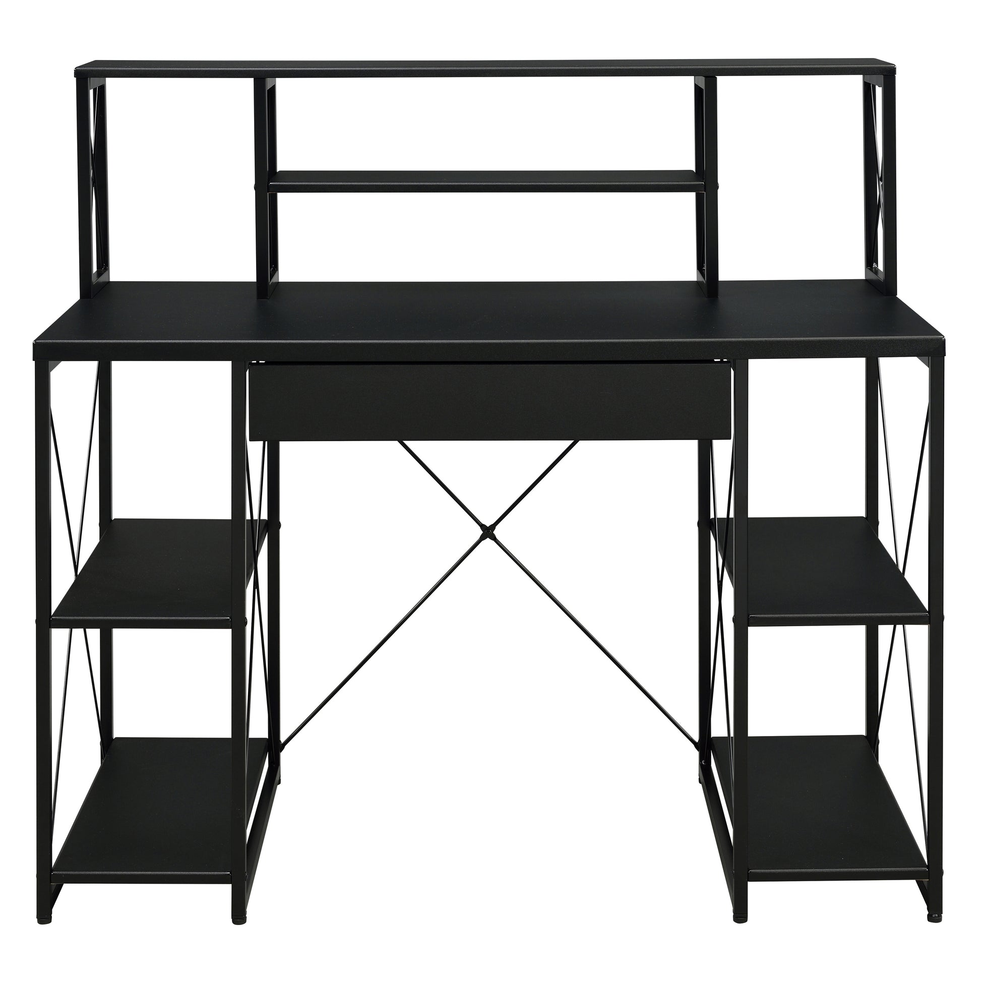 Black Office Desk with Open Shelves and Hutch - Free Shipping - aurelia-clothing-8955