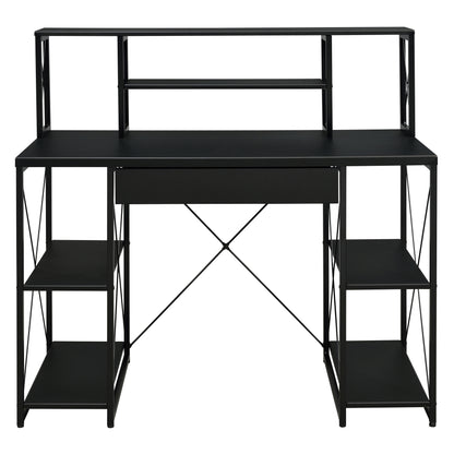 Black Office Desk with Open Shelves and Hutch - Free Shipping - aurelia-clothing-8955