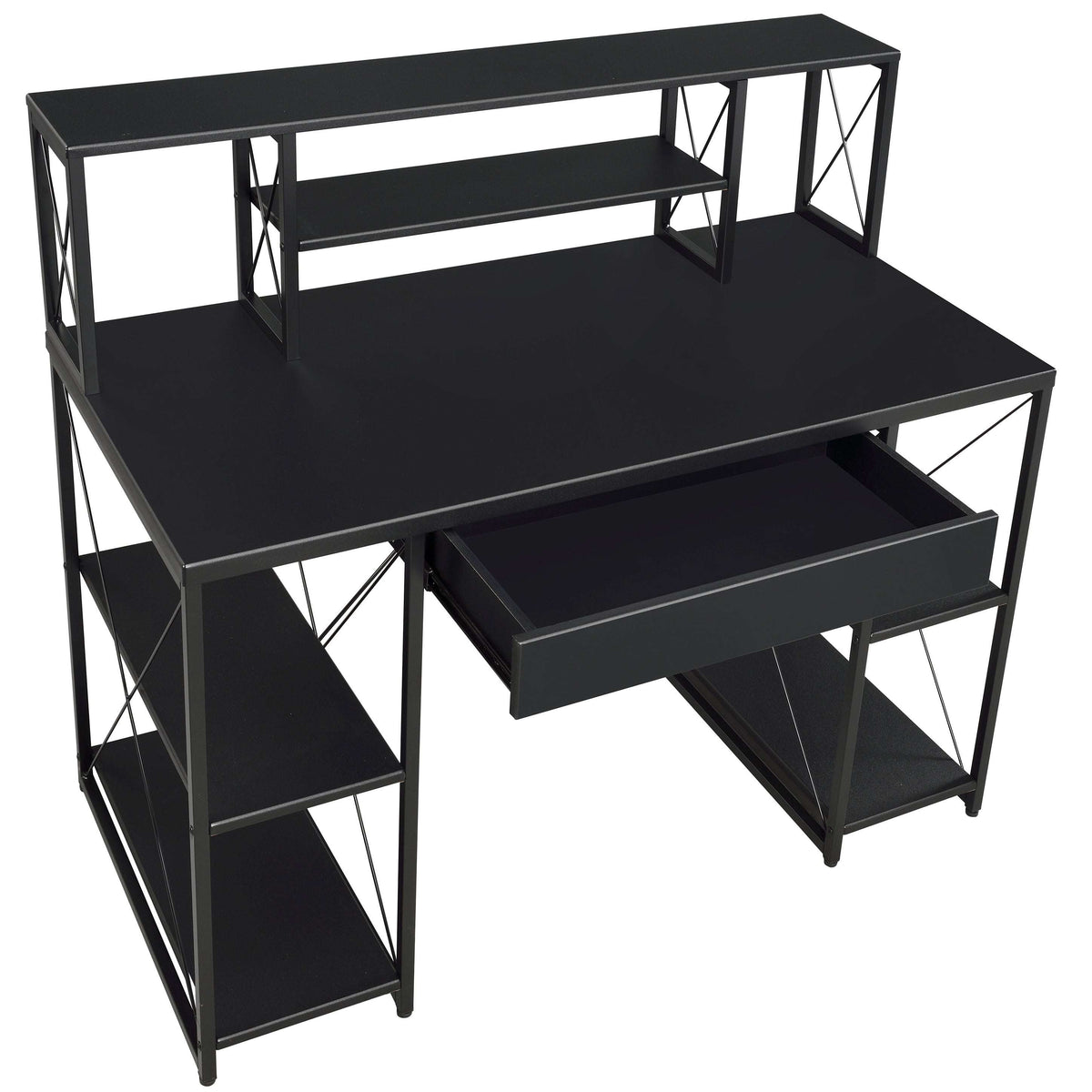 Black Office Desk with Open Shelves and Hutch - Free Shipping - aurelia-clothing-8955