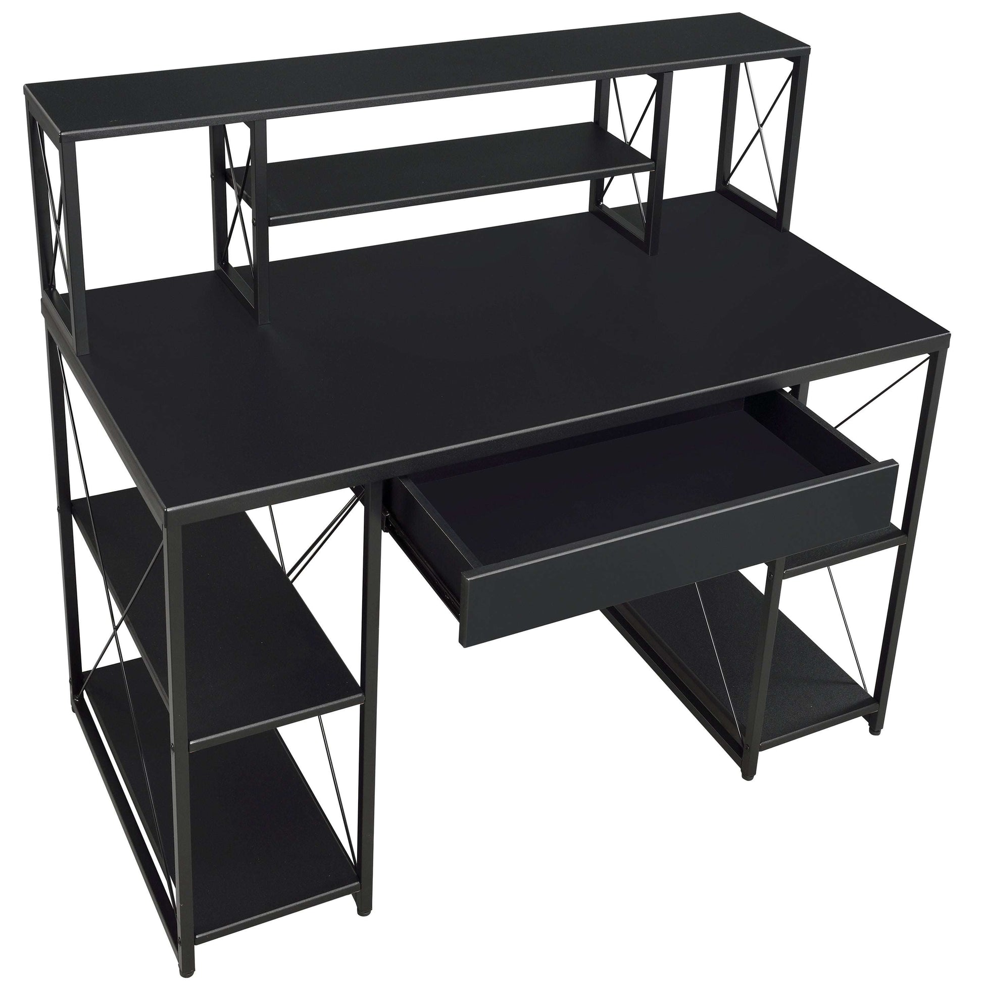 Black Office Desk with Open Shelves and Hutch - Free Shipping - aurelia-clothing-8955