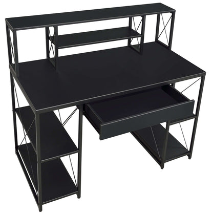 Black Office Desk with Open Shelves and Hutch - Free Shipping - aurelia-clothing-8955