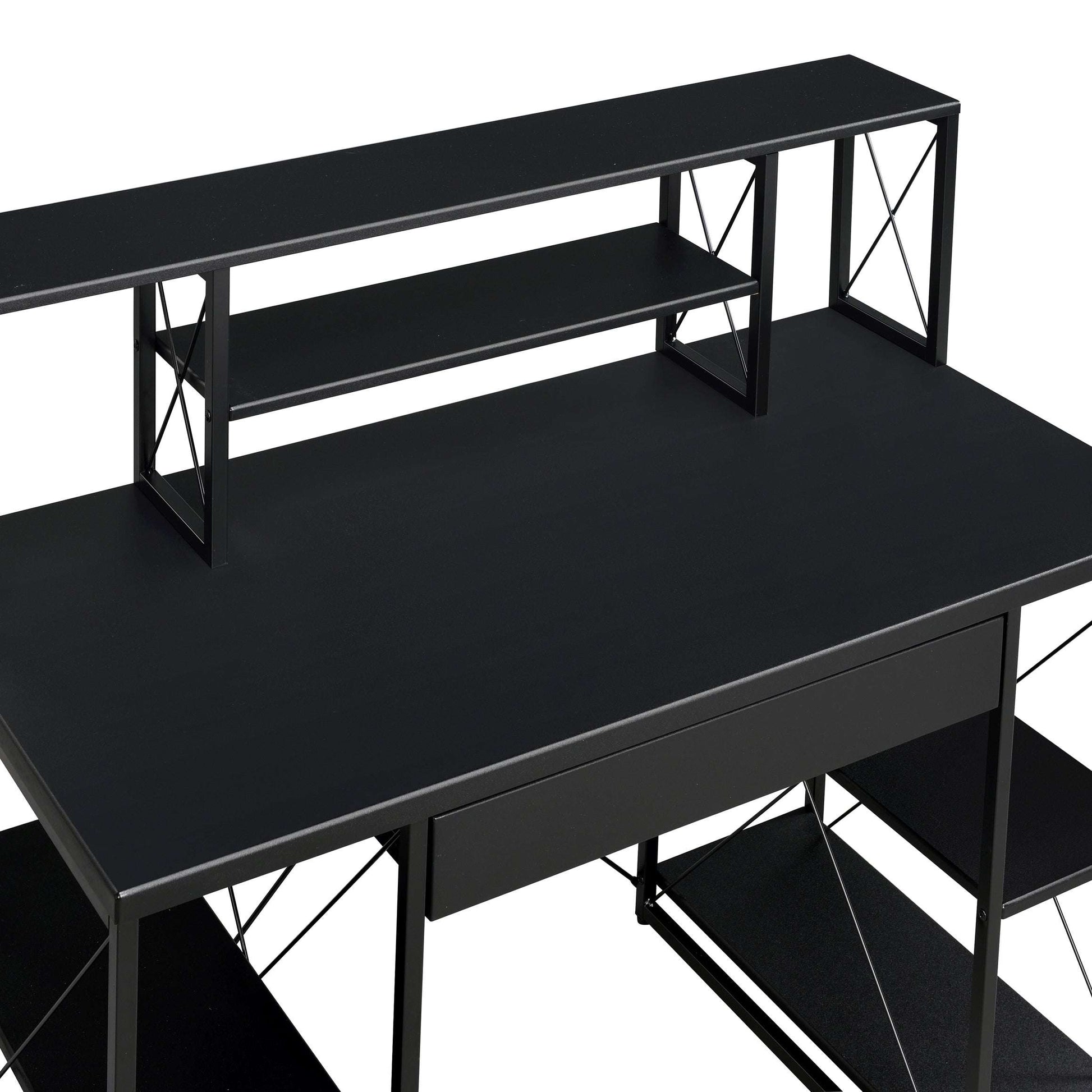 Black Office Desk with Open Shelves and Hutch - Free Shipping - aurelia-clothing-8955