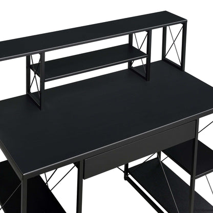 Black Office Desk with Open Shelves and Hutch - Free Shipping - aurelia-clothing-8955