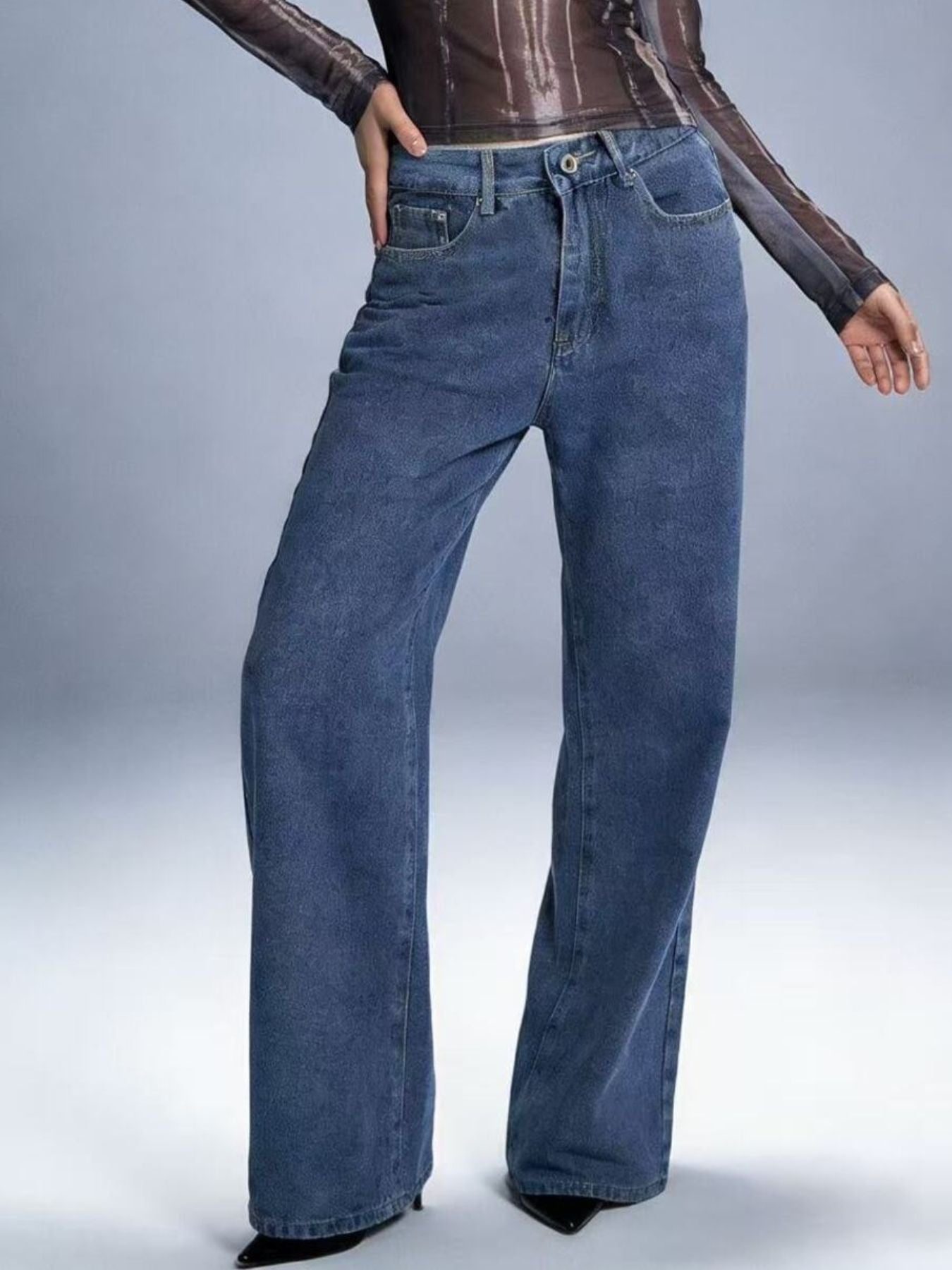 Bow Back Wide Leg Jeans-Free Shipping - aurelia-clothing-8955