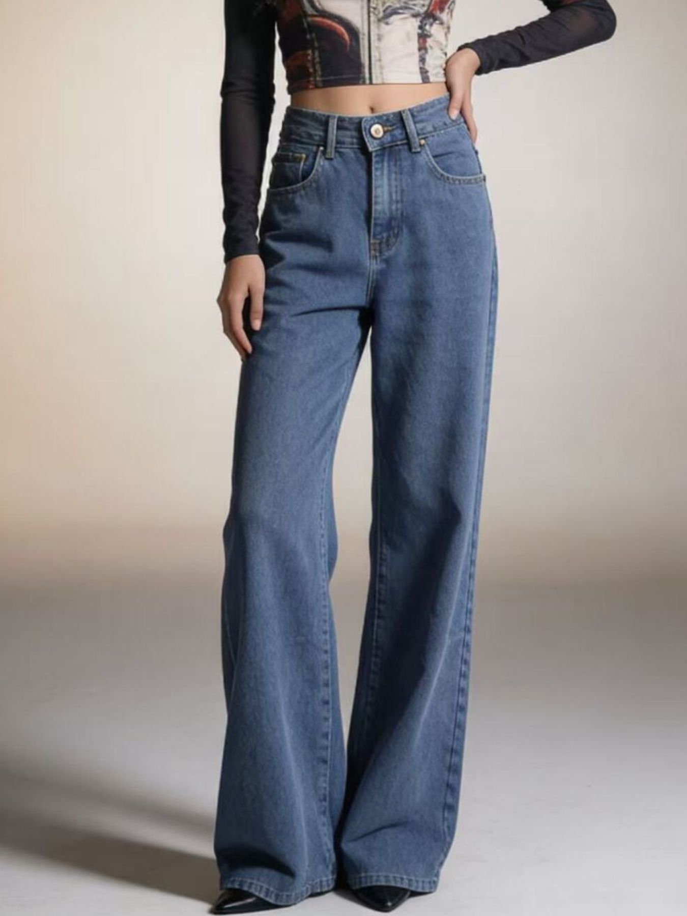 Bow Back Wide Leg Jeans-Free Shipping - aurelia-clothing-8955