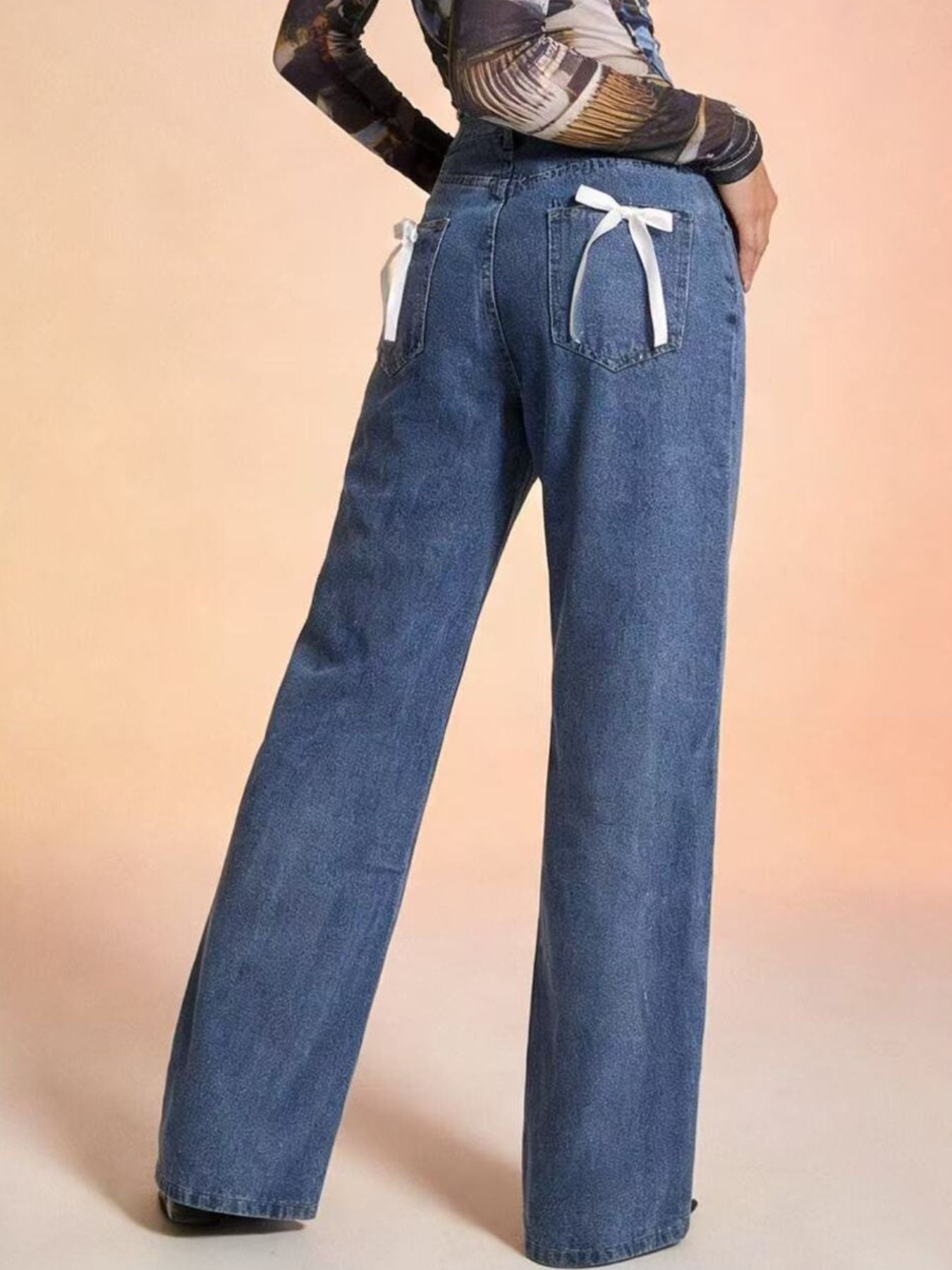 Bow Back Wide Leg Jeans-Free Shipping - aurelia-clothing-8955
