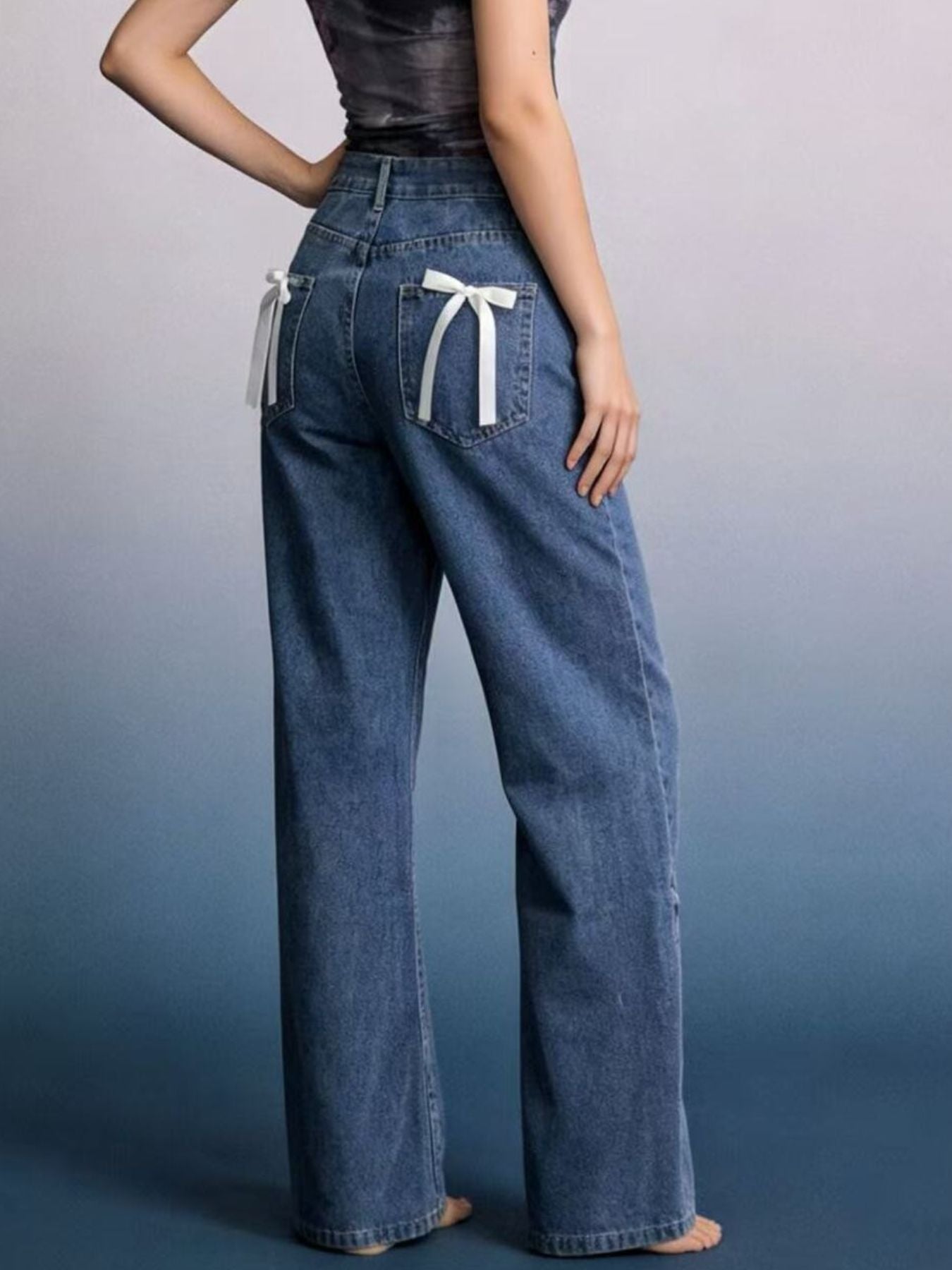 Bow Back Wide Leg Jeans-Free Shipping - aurelia-clothing-8955