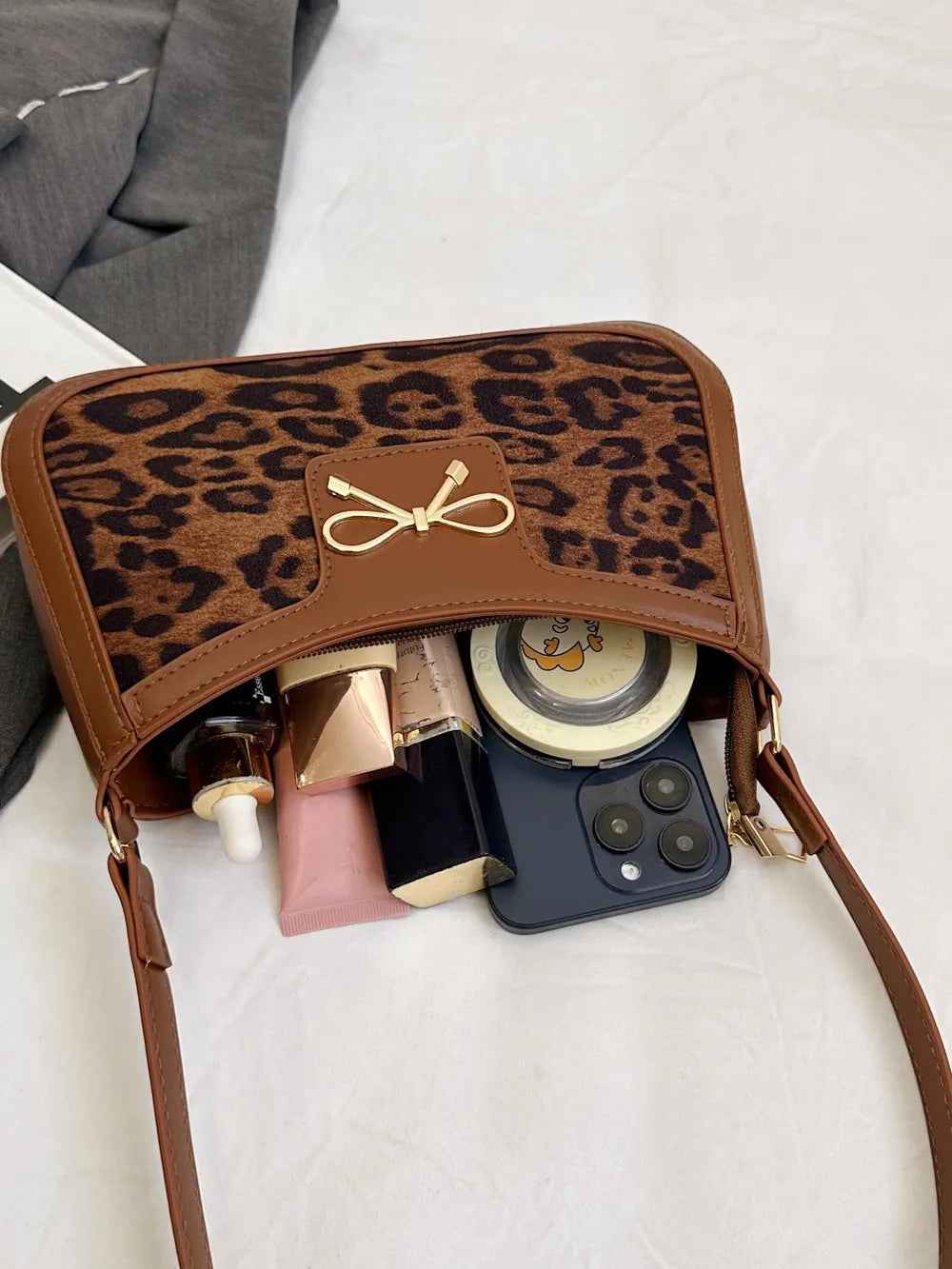 Bow Leopard PU Leather Handbag-Free Shipping - aurelia-clothing-8955