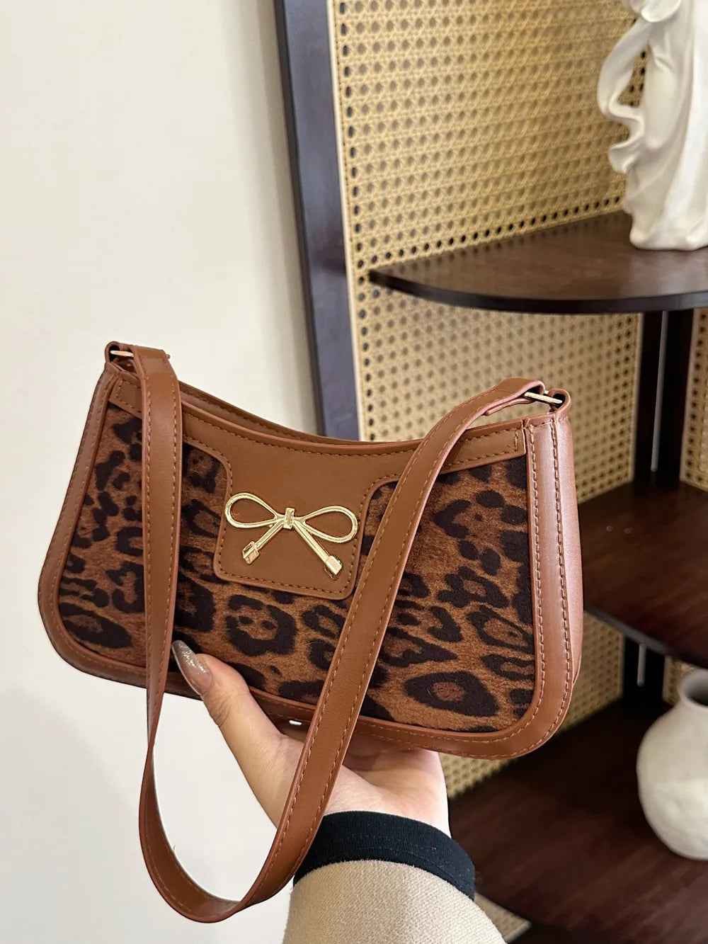 Bow Leopard PU Leather Handbag-Free Shipping - aurelia-clothing-8955