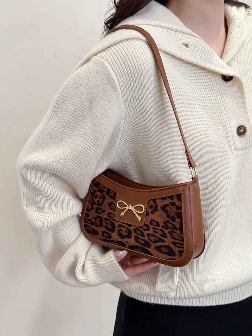 Bow Leopard PU Leather Handbag-Free Shipping - aurelia-clothing-8955