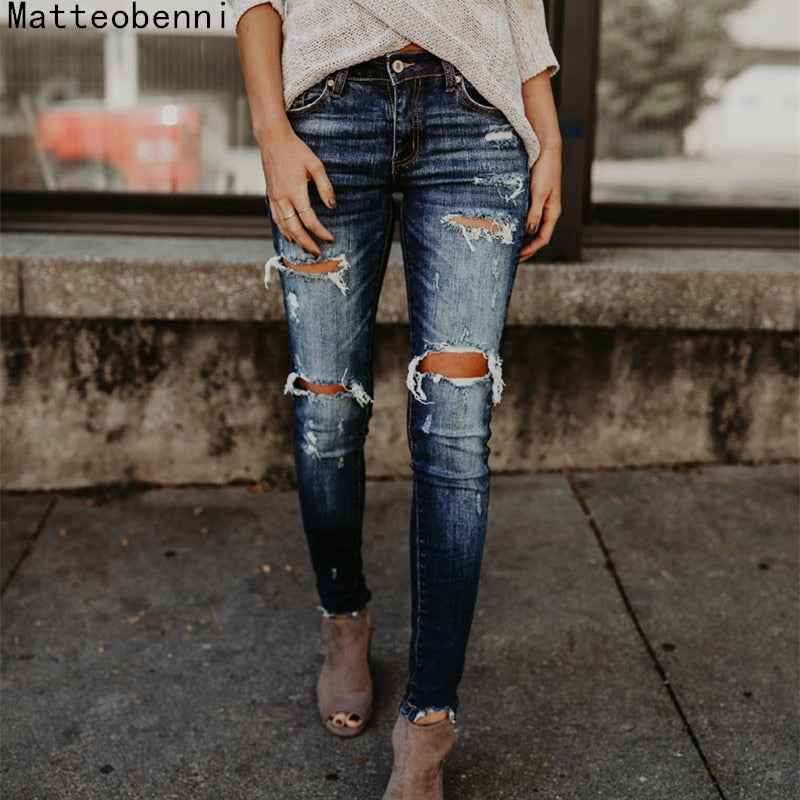 Boyfriend Hole Ripped Jeans Pants Cool Denim Vintage skinny push up womens jeans High Waist Casual ladies jeans Slim mom jeans - aurelia-clothing-8955