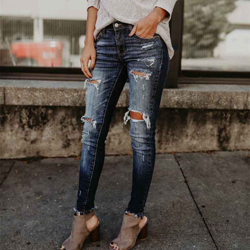 Boyfriend Hole Ripped Jeans Pants Cool Denim Vintage skinny push up womens jeans High Waist Casual ladies jeans Slim mom jeans - aurelia-clothing-8955
