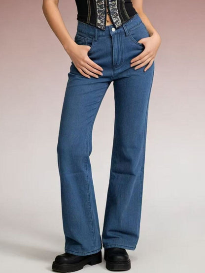 Butterfly Back Wide Leg Jeans-Free Shipping - aurelia-clothing-8955