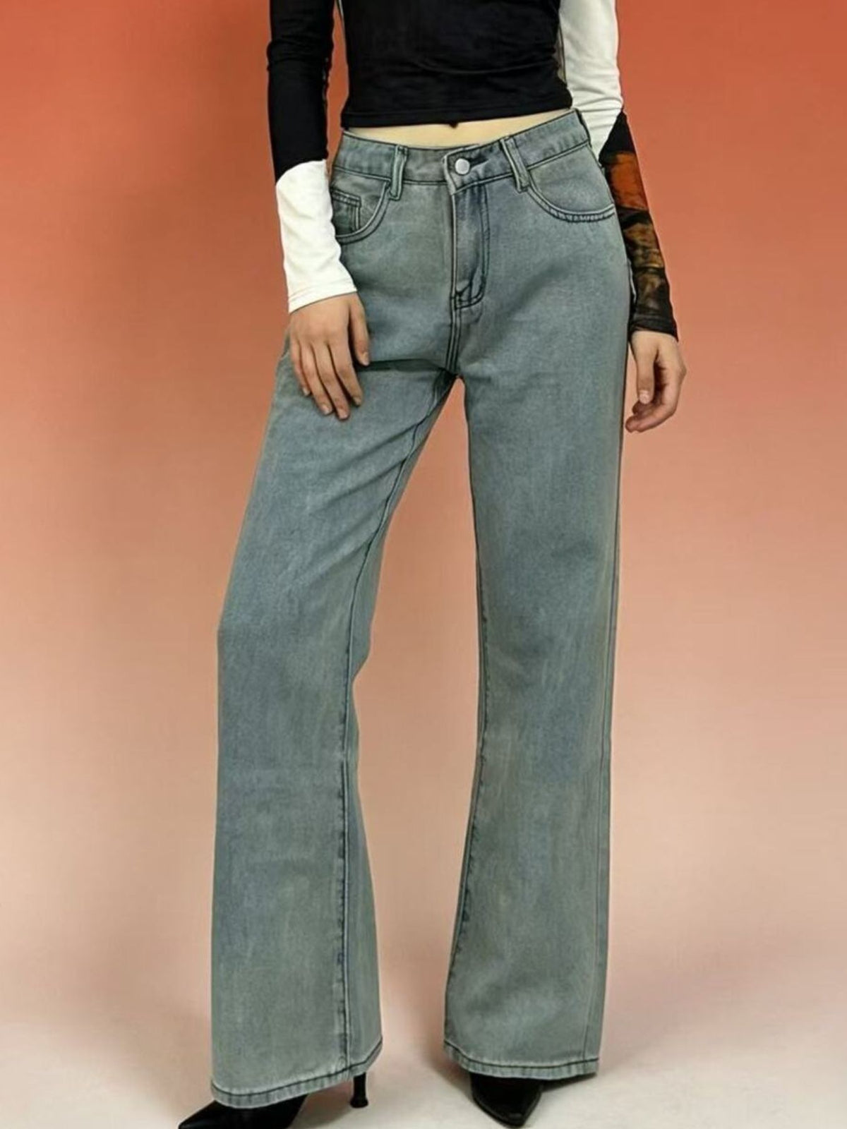 Butterfly Back Wide Leg Jeans-Free Shipping - aurelia-clothing-8955