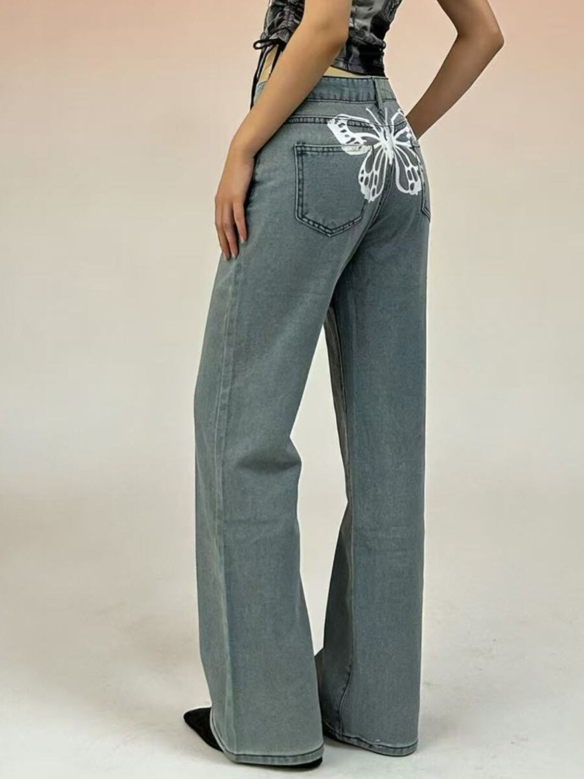 Butterfly Back Wide Leg Jeans-Free Shipping - aurelia-clothing-8955