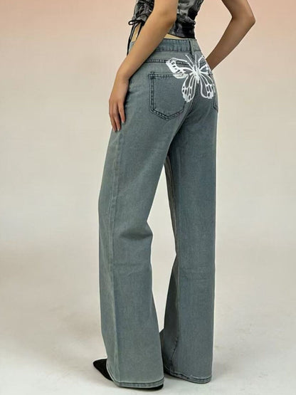Butterfly Back Wide Leg Jeans-Free Shipping - aurelia-clothing-8955