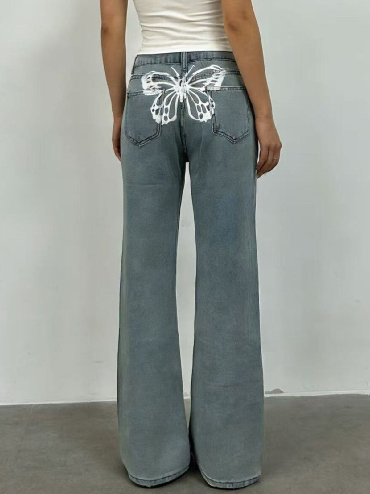 Butterfly Back Wide Leg Jeans-Free Shipping - aurelia-clothing-8955