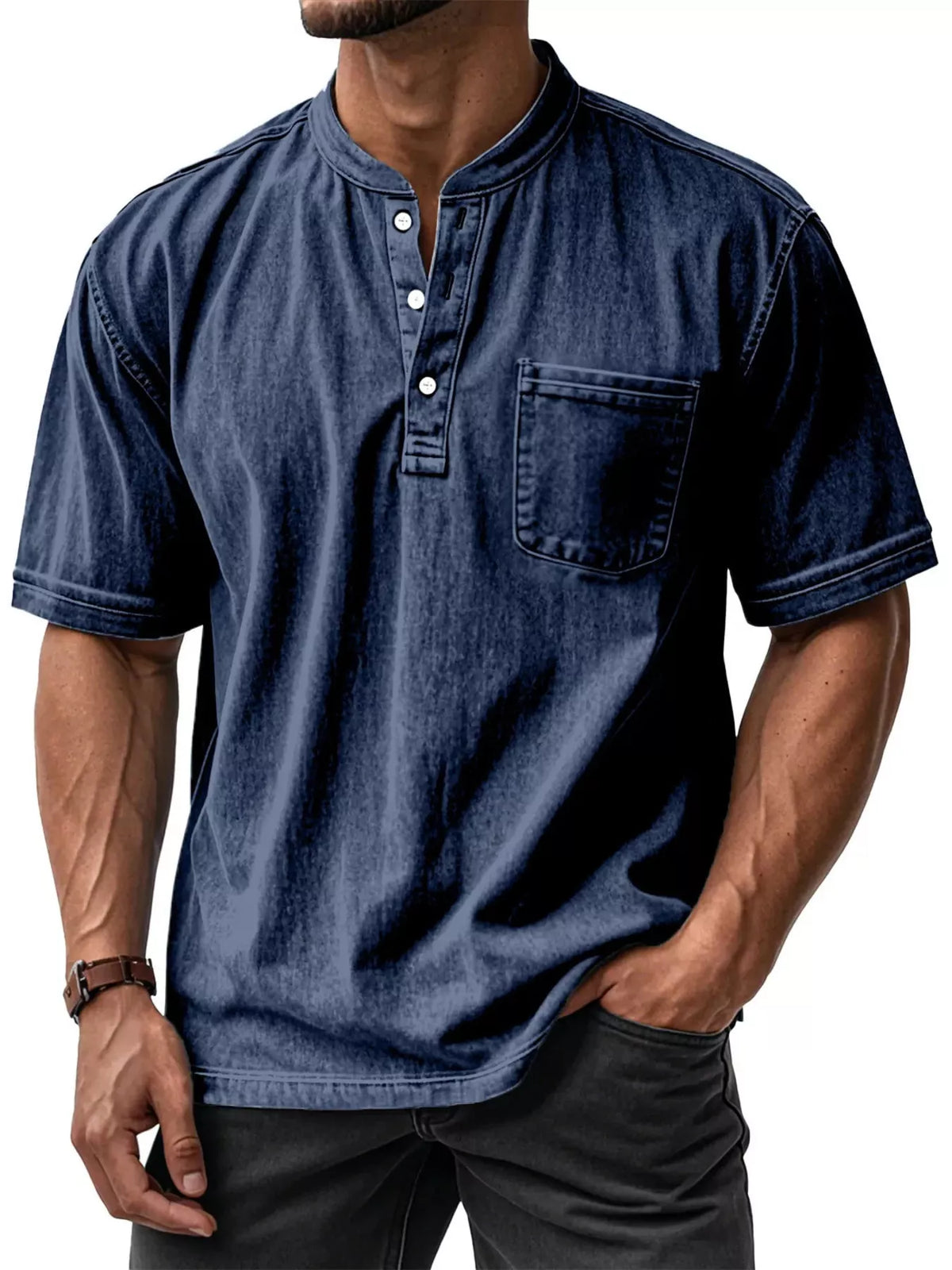 Button Detail Short Sleeve Top Plus Size-Free Shipping - aurelia-clothing-8955