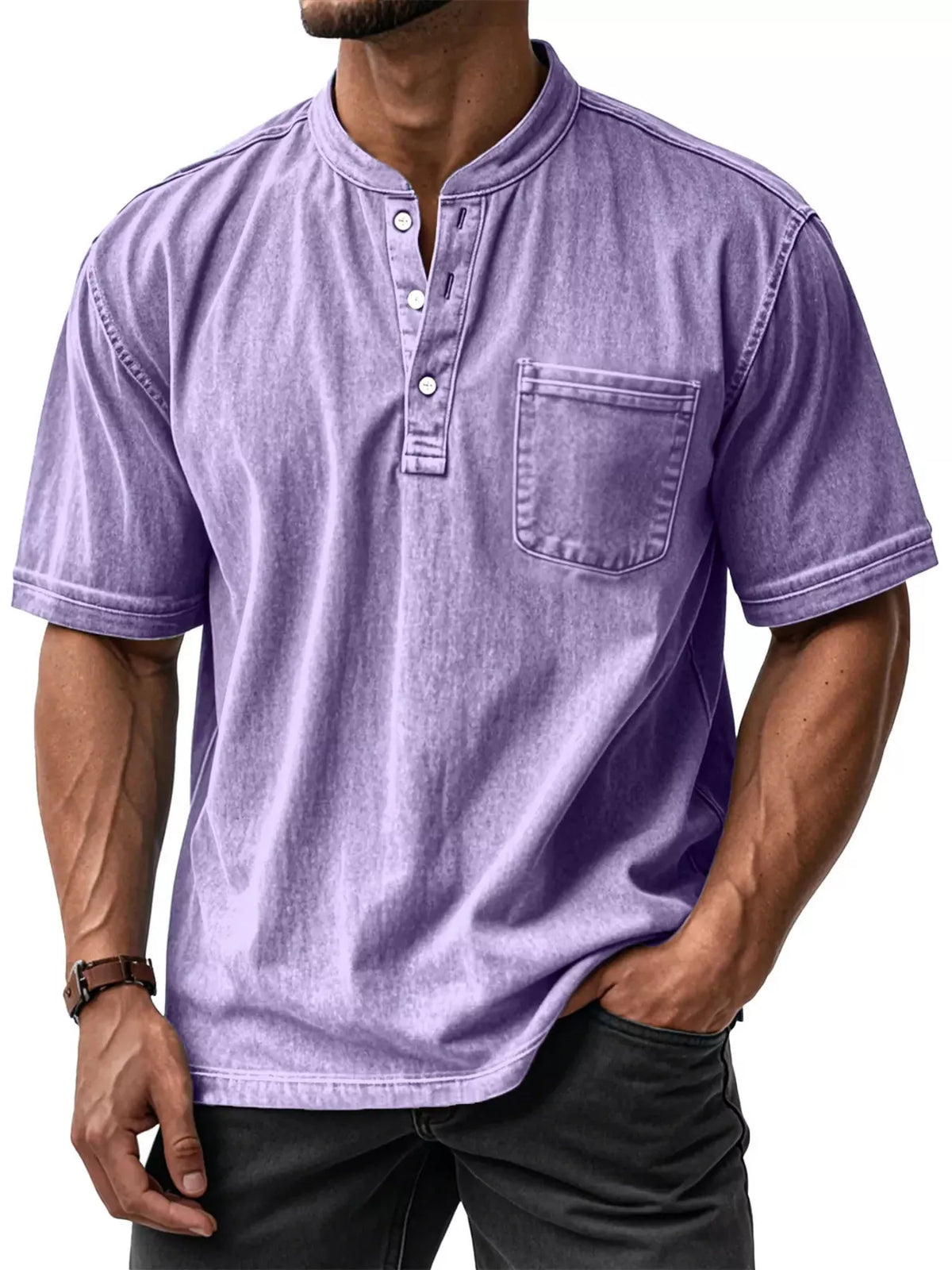 Button Detail Short Sleeve Top Plus Size-Free Shipping - aurelia-clothing-8955