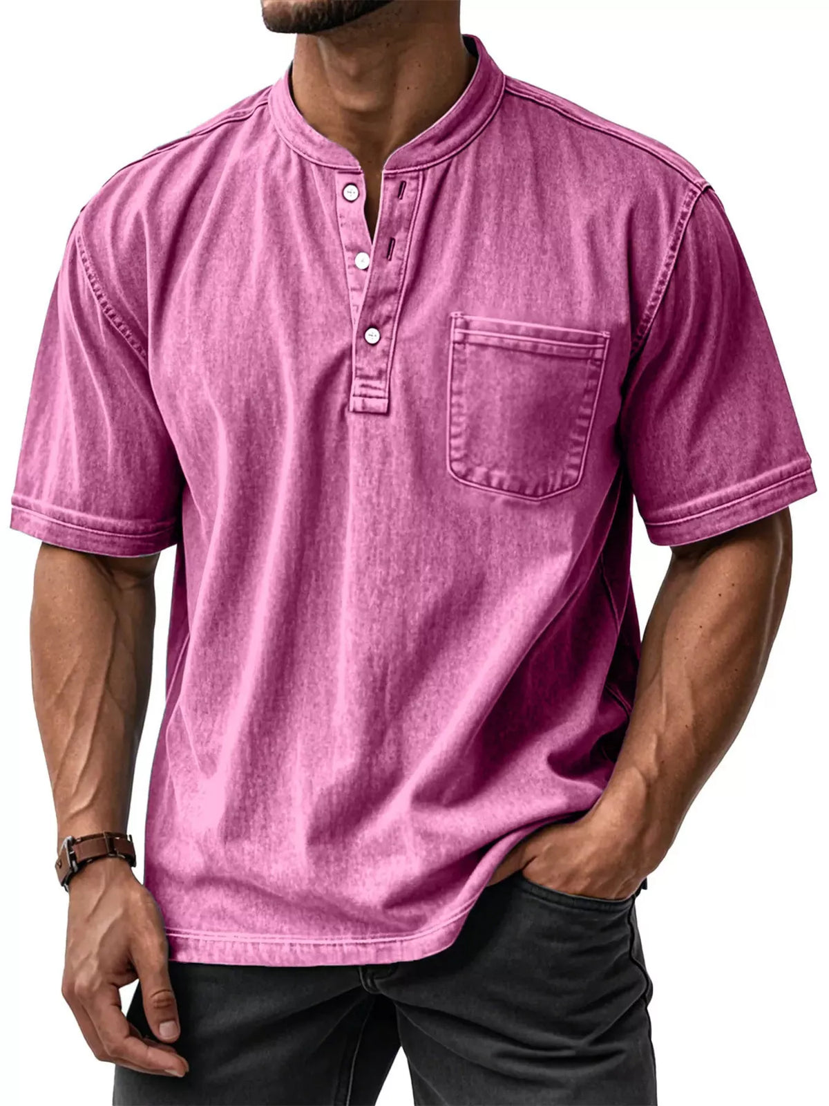 Button Detail Short Sleeve Top Plus Size-Free Shipping - aurelia-clothing-8955