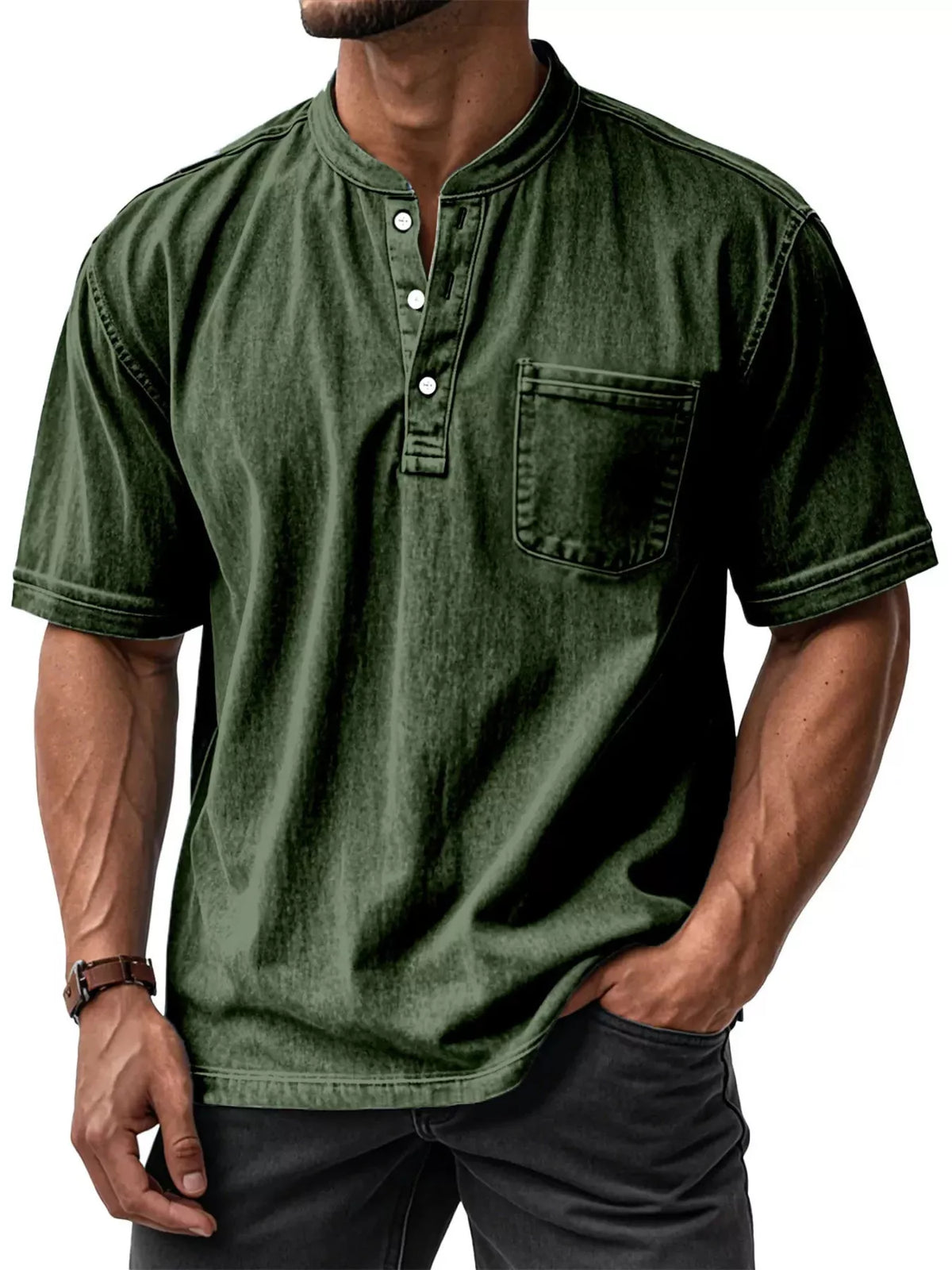Button Detail Short Sleeve Top Plus Size-Free Shipping - aurelia-clothing-8955