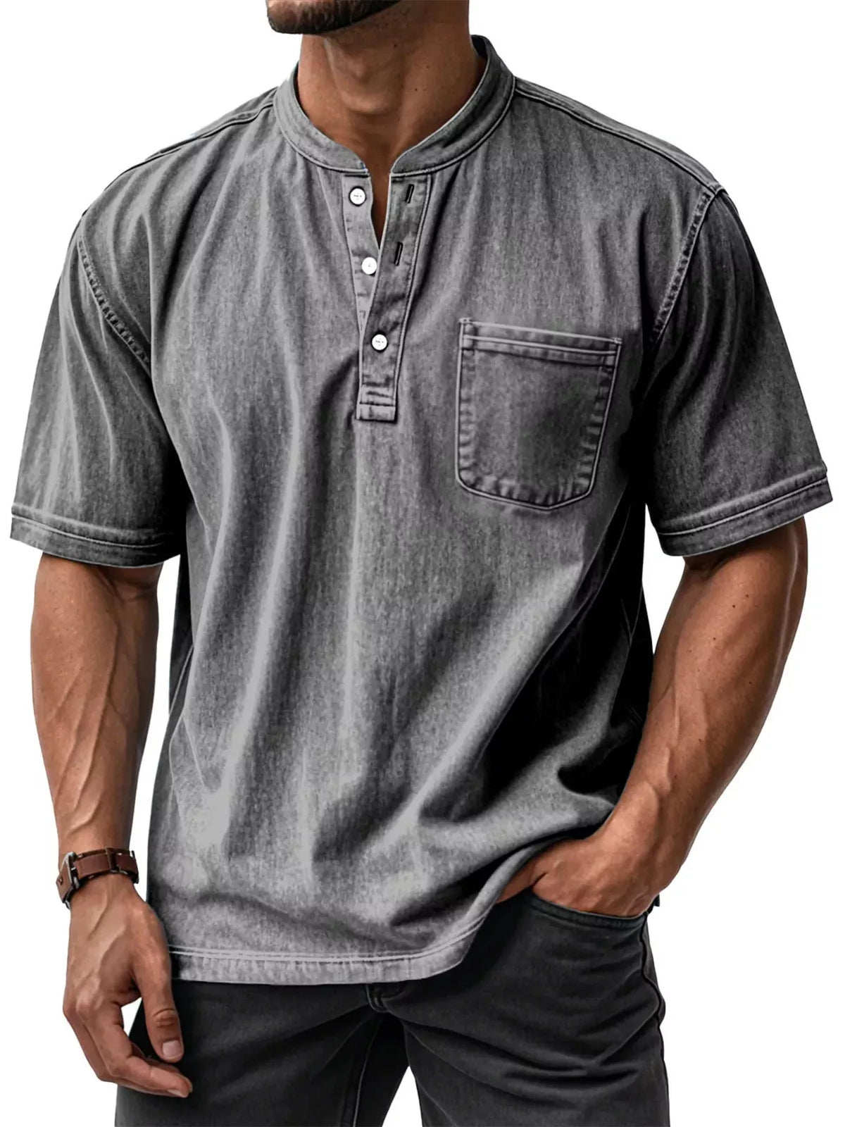 Button Detail Short Sleeve Top Plus Size-Free Shipping - aurelia-clothing-8955