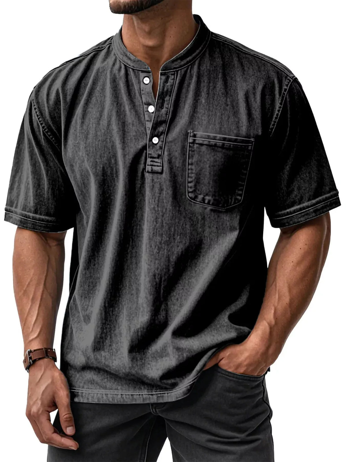 Button Detail Short Sleeve Top Plus Size-Free Shipping - aurelia-clothing-8955