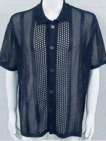 Button Down Collared Neck Hollow Out Shirt-Free Shipping - aurelia-clothing-8955