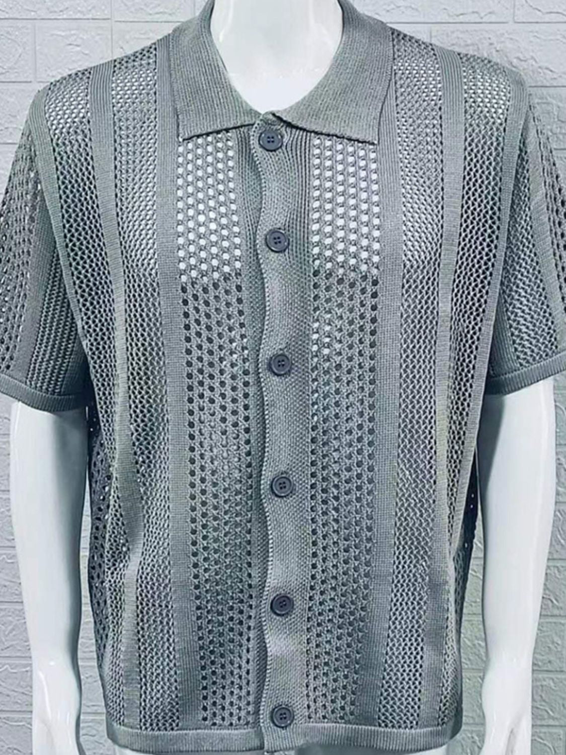 Button Down Collared Neck Hollow Out Shirt-Free Shipping - aurelia-clothing-8955