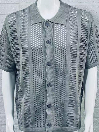 Button Down Collared Neck Hollow Out Shirt-Free Shipping - aurelia-clothing-8955