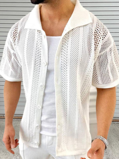 Button Down Collared Neck Hollow Out Shirt-Free Shipping - aurelia-clothing-8955