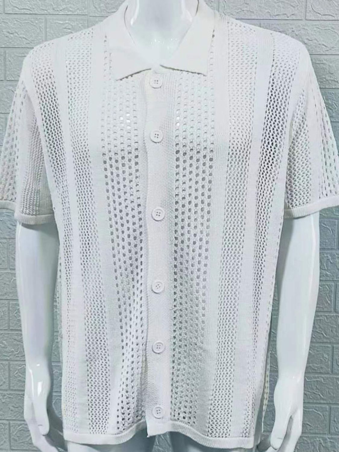 Button Down Collared Neck Hollow Out Shirt-Free Shipping - aurelia-clothing-8955