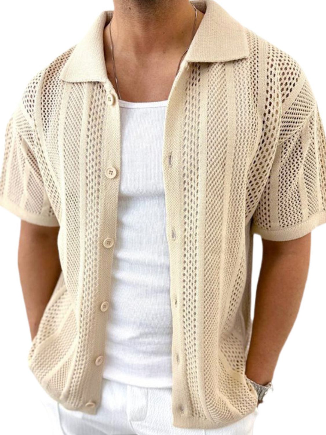 Button Down Collared Neck Hollow Out Shirt-Free Shipping - aurelia-clothing-8955