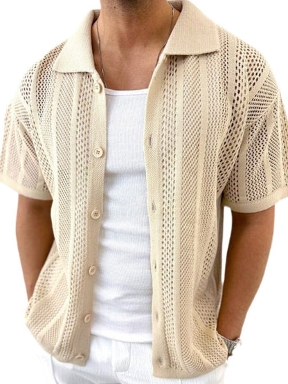 Button Down Collared Neck Hollow Out Shirt-Free Shipping - aurelia-clothing-8955
